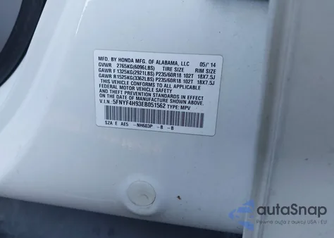 2014 Honda Pilot Touring из США, поврежденный, VIN 5FNYF4H93EB051562